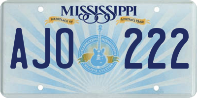 MS license plate AJO222