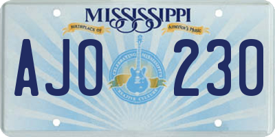 MS license plate AJO230