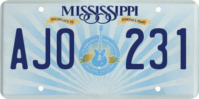 MS license plate AJO231