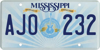 MS license plate AJO232