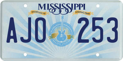 MS license plate AJO253