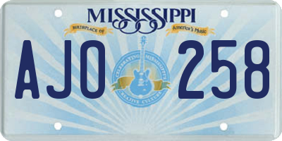 MS license plate AJO258