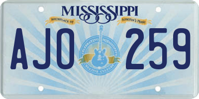 MS license plate AJO259