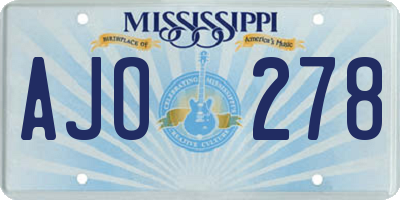 MS license plate AJO278