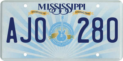 MS license plate AJO280