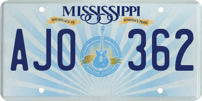MS license plate AJO362