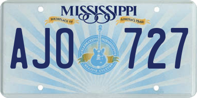 MS license plate AJO727