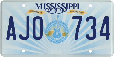 MS license plate AJO734
