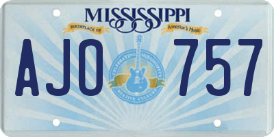 MS license plate AJO757