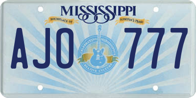 MS license plate AJO777