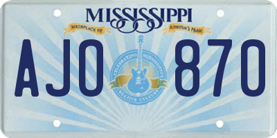 MS license plate AJO870