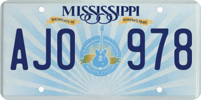 MS license plate AJO978