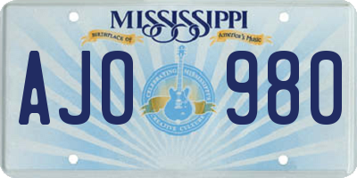 MS license plate AJO980
