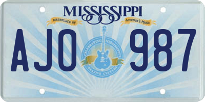MS license plate AJO987