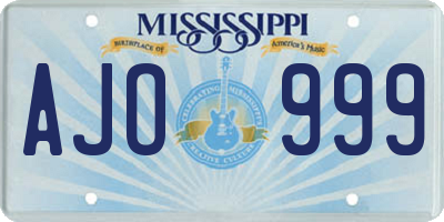 MS license plate AJO999