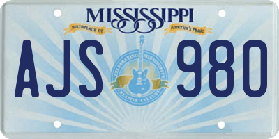 MS license plate AJS980