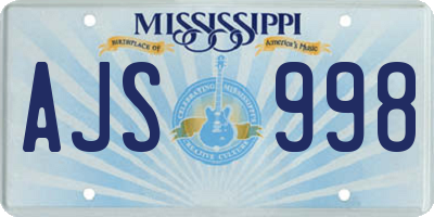MS license plate AJS998