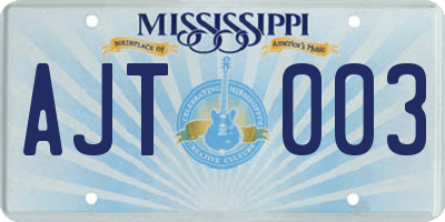 MS license plate AJT003