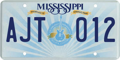 MS license plate AJT012