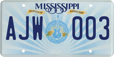 MS license plate AJW003