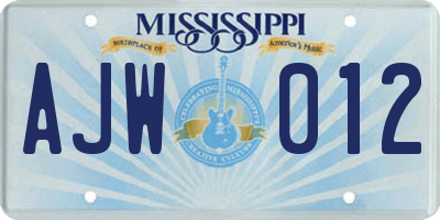MS license plate AJW012