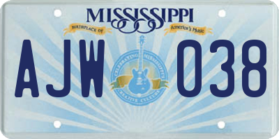 MS license plate AJW038