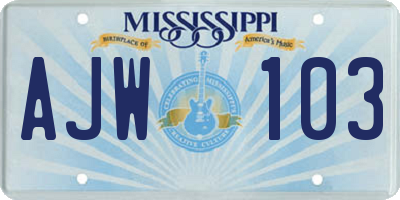 MS license plate AJW103