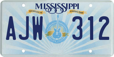 MS license plate AJW312