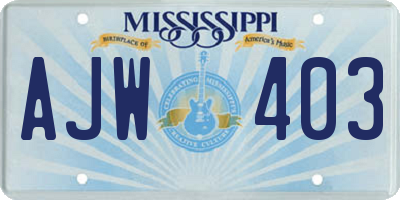 MS license plate AJW403