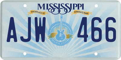 MS license plate AJW466