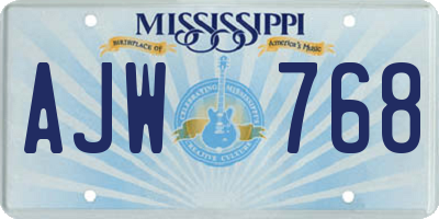 MS license plate AJW768