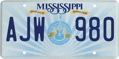MS license plate AJW980