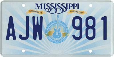 MS license plate AJW981