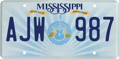 MS license plate AJW987