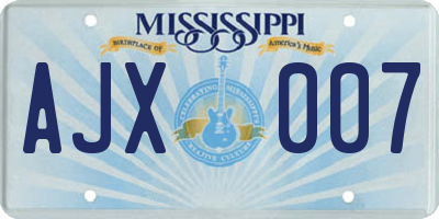 MS license plate AJX007