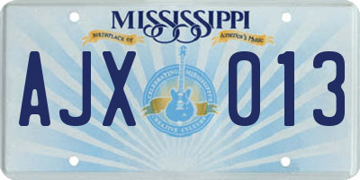 MS license plate AJX013