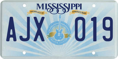 MS license plate AJX019