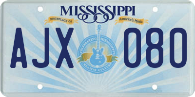 MS license plate AJX080