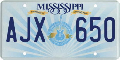 MS license plate AJX650