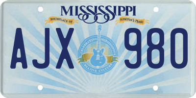 MS license plate AJX980