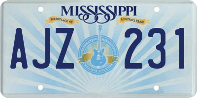 MS license plate AJZ231