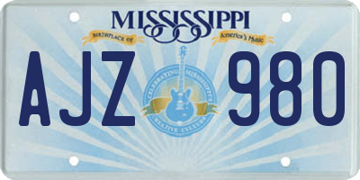 MS license plate AJZ980