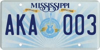 MS license plate AKA003