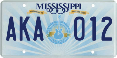 MS license plate AKA012