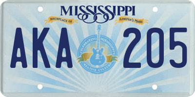MS license plate AKA205