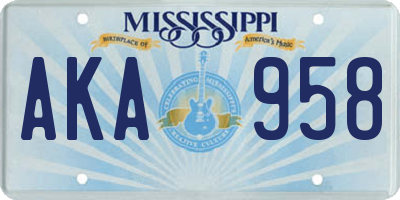 MS license plate AKA958