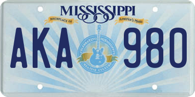 MS license plate AKA980