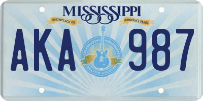 MS license plate AKA987
