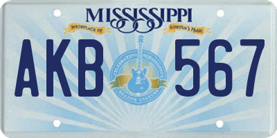 MS license plate AKB567