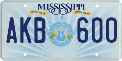 MS license plate AKB600